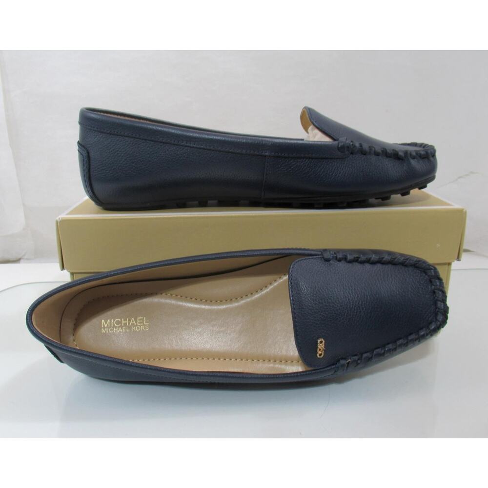 Michael Kors Eve Moccasin Leather MK Logo Navy Size 8 - Picture 6 of 7